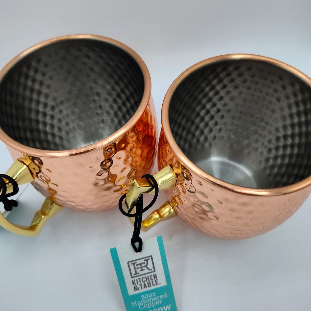 👇⬇️ Kitchen & Table Hammered Copper Moscow Mule Mugs 20oz Set of 2 - Picture 2 of 2